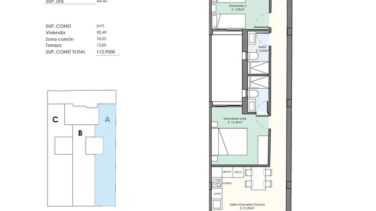 Rzut - Mieszkanie na sprzedaż 3 pokoje o powierzchni 113 m² - numer 1-1A w Apartamenty w Torrevieja - 97791076