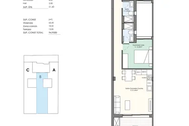 Rzut - Mieszkanie na sprzedaż 2 pokoje o powierzchni 95 m² - numer 1-1B w Apartamenty w Torrevieja - 97791076