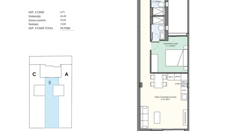 Rzut - Mieszkanie na sprzedaż 2 pokoje o powierzchni 95 m² - numer 1-1B w Apartamenty w Torrevieja - 97791076