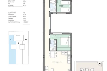 Rzut - Mieszkanie na sprzedaż 3 pokoje o powierzchni 145 m² - numer 5.5C w Apartamenty w Torrevieja - 97791076