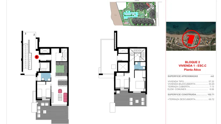 Rzut - Mieszkanie na sprzedaż 3 pokoje o powierzchni 102,71 m² - numer 3-C-1 w Apartamenty w Dénia - 14051638