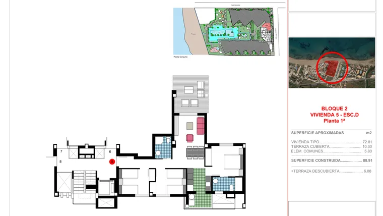Rzut - Mieszkanie na sprzedaż 3 pokoje o powierzchni 88,91 m² - numer 1-D-5 w Apartamenty w Dénia - 14051638
