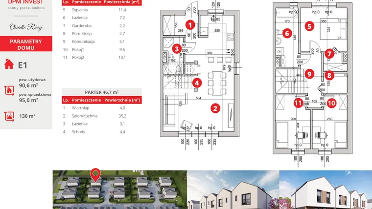 Rzut - Dom na sprzedaż 4 pokoje o powierzchni 95 m² - numer E1 w Rose Park etap IV
