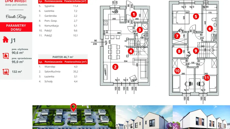 Rzut - Dom na sprzedaż 4 pokoje o powierzchni 95 m² - numer J1 w Rose Park etap IV