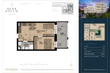 Rzut - Mieszkanie na sprzedaż 2 pokoje o powierzchni 33,49 m² - numer 3 w Alta Novum