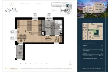 Rzut - Mieszkanie na sprzedaż 2 pokoje o powierzchni 36,73 m² - numer 1 w Alta Novum