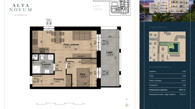 Rzut - Mieszkanie na sprzedaż 2 pokoje o powierzchni 39,84 m² - numer 2 w Alta Novum