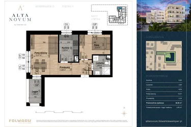 Rzut - Mieszkanie na sprzedaż 2 pokoje o powierzchni 36,51 m² - numer 5 w Alta Novum