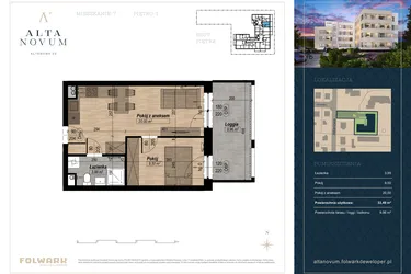 Rzut - Mieszkanie na sprzedaż 2 pokoje o powierzchni 33,49 m² - numer 7 w Alta Novum