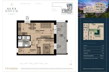 Rzut - Mieszkanie na sprzedaż 2 pokoje o powierzchni 39,89 m² - numer 6 w Alta Novum