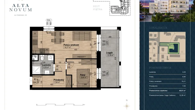 Rzut - Mieszkanie na sprzedaż 2 pokoje o powierzchni 39,89 m² - numer 6 w Alta Novum