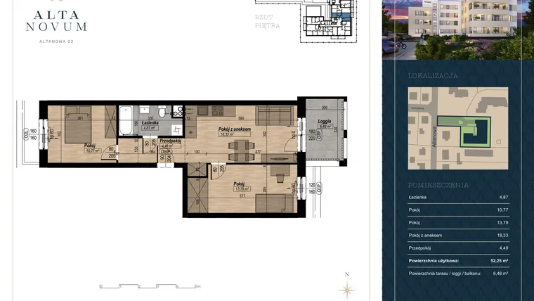 Rzut - Mieszkanie na sprzedaż 3 pokoje o powierzchni 52,25 m² - numer 14 w Alta Novum