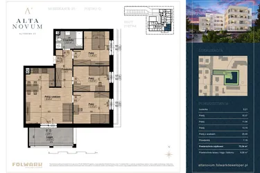 Rzut - Mieszkanie na sprzedaż 4 pokoje o powierzchni 73,52 m² - numer 15 w Alta Novum