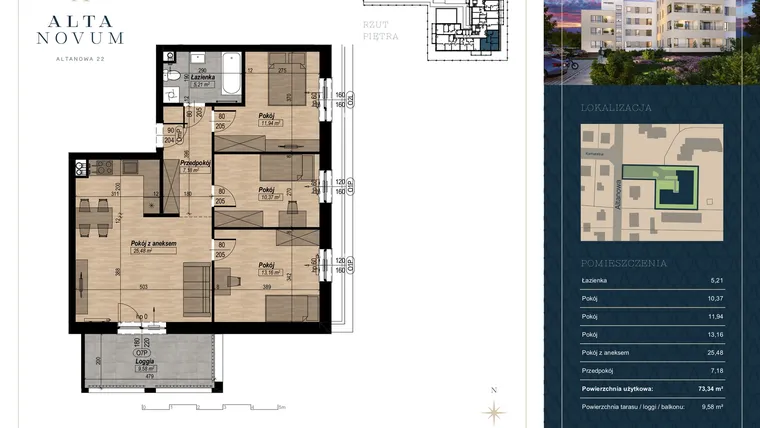Rzut - Mieszkanie na sprzedaż 4 pokoje o powierzchni 73,52 m² - numer 15 w Alta Novum
