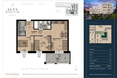 Rzut - Mieszkanie na sprzedaż 3 pokoje o powierzchni 56,51 m² - numer 16 w Alta Novum
