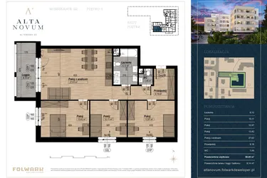 Rzut - Mieszkanie na sprzedaż 4 pokoje o powierzchni 80,85 m² - numer 22 w Alta Novum