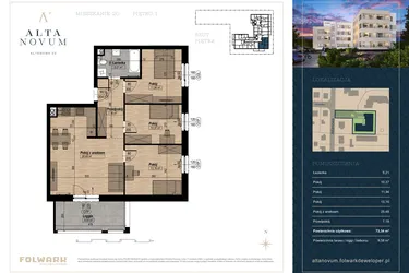Rzut - Mieszkanie na sprzedaż 4 pokoje o powierzchni 73,34 m² - numer 20 w Alta Novum