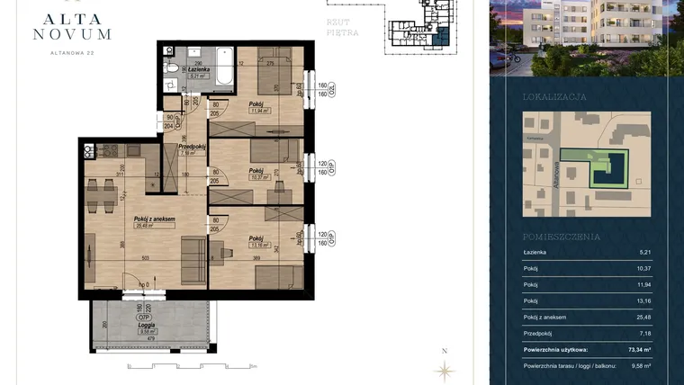 Rzut - Mieszkanie na sprzedaż 4 pokoje o powierzchni 73,34 m² - numer 20 w Alta Novum