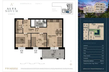 Rzut - Mieszkanie na sprzedaż 3 pokoje o powierzchni 56,43 m² - numer 21 w Alta Novum