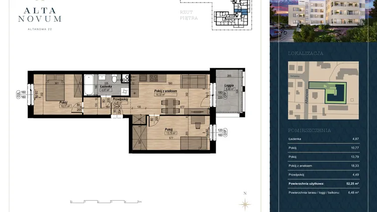 Rzut - Mieszkanie na sprzedaż 3 pokoje o powierzchni 52,33 m² - numer 19 w Alta Novum