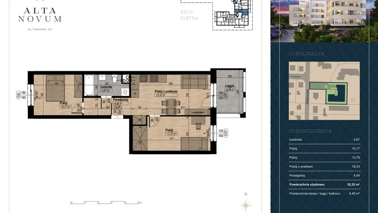 Rzut - Mieszkanie na sprzedaż 3 pokoje o powierzchni 52,25 m² - numer 24 w Alta Novum