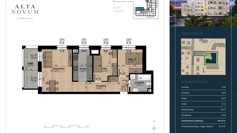 Rzut - Mieszkanie na sprzedaż 3 pokoje o powierzchni 58,1 m² - numer 28 w Alta Novum