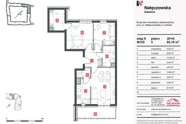 Rzut - Mieszkanie na sprzedaż 3 pokoje o powierzchni 65,16 m² - numer M-125 w Nałęczowska etap II