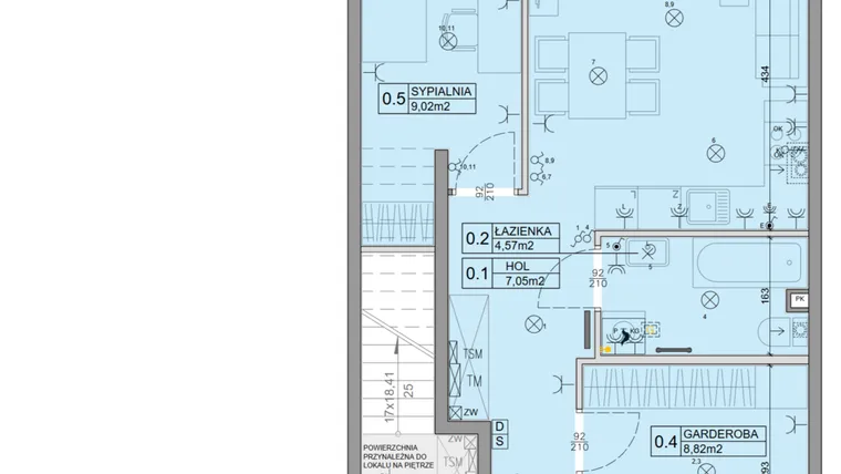 Rzut - Mieszkanie na sprzedaż 3 pokoje o powierzchni 46,34 m² - numer 63 w Manufaktura Marki 2 etap III