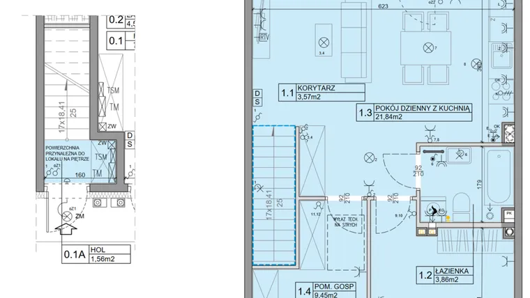 Rzut - Mieszkanie na sprzedaż 3 pokoje o powierzchni 56,07 m² - numer 68 w Manufaktura Marki 2 etap III
