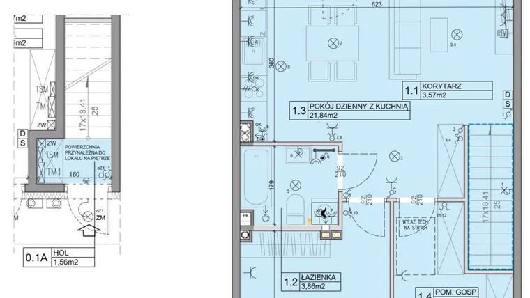 Rzut - Mieszkanie na sprzedaż 3 pokoje o powierzchni 56,07 m² - numer 78 w Manufaktura Marki 2 etap III