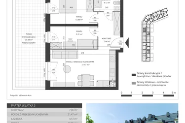 Rzut - Mieszkanie na sprzedaż 3 pokoje o powierzchni 55,41 m² - numer 52 w Ignatki Forest etap II