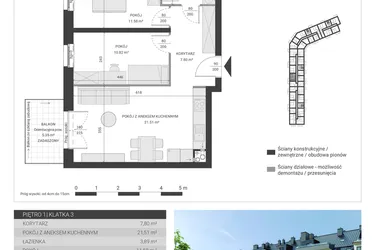 Rzut - Mieszkanie na sprzedaż 3 pokoje o powierzchni 55,6 m² - numer 60 w Ignatki Forest etap II