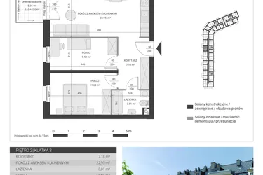 Rzut - Mieszkanie na sprzedaż 3 pokoje o powierzchni 55,06 m² - numer 71 w Ignatki Forest etap II