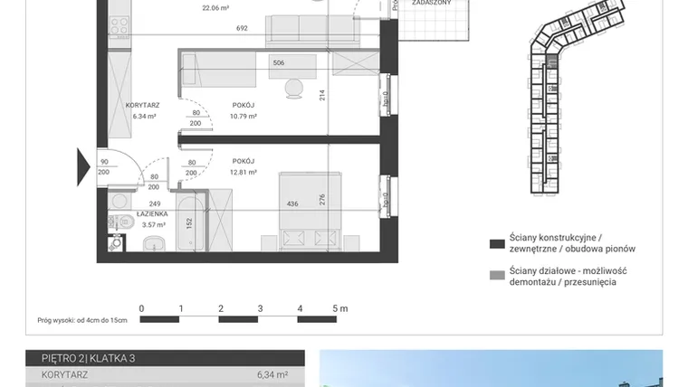 Rzut - Mieszkanie na sprzedaż 3 pokoje o powierzchni 55,57 m² - numer 74 w Ignatki Forest etap II