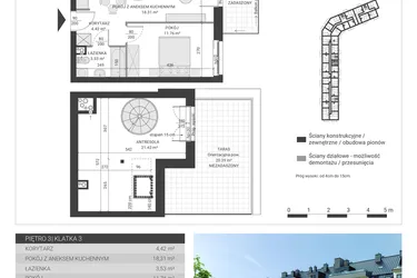 Rzut - Mieszkanie na sprzedaż 3 pokoje o powierzchni 59,44 m² - numer 76 w Ignatki Forest etap II