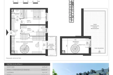 Rzut - Mieszkanie na sprzedaż 3 pokoje o powierzchni 73,34 m² - numer 85 w Ignatki Forest etap II