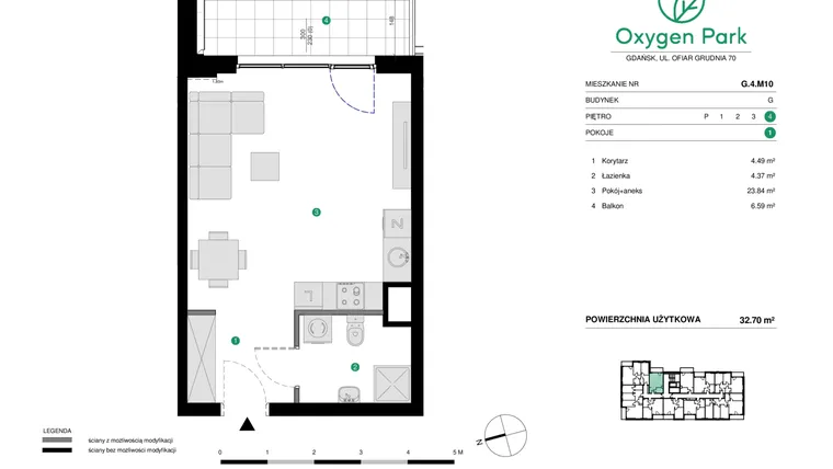 Rzut - Mieszkanie na sprzedaż 1 pokój o powierzchni 32,7 m² - numer G.4.M10 w Oxygen Park etap III