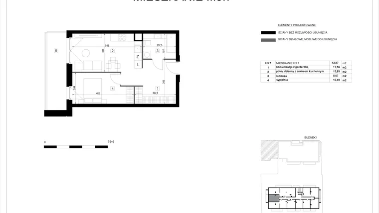 Rzut - Mieszkanie na sprzedaż 2 pokoje o powierzchni 43,08 m² - numer II.3.7 w Pryncypalna 66
