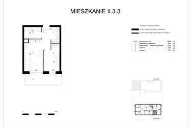 Rzut - Mieszkanie na sprzedaż 2 pokoje o powierzchni 36,39 m² - numer II.3.3 w Pryncypalna 66