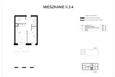 Rzut - Mieszkanie na sprzedaż 2 pokoje o powierzchni 36,33 m² - numer II.3.4 w Pryncypalna 66