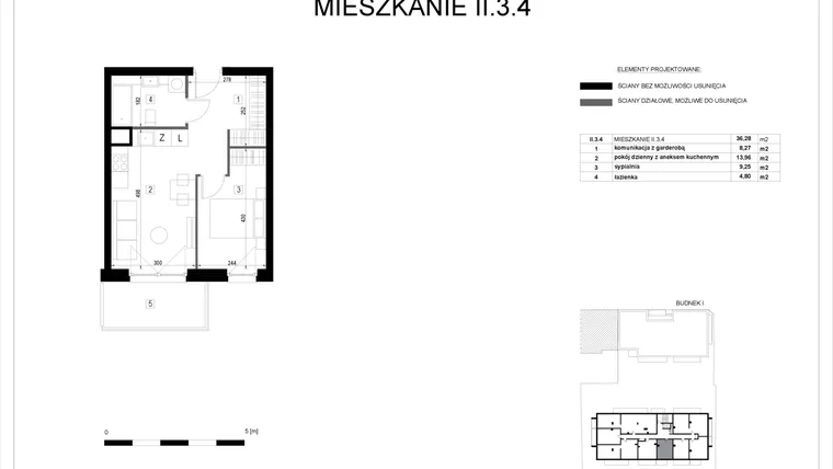 Rzut - Mieszkanie na sprzedaż 2 pokoje o powierzchni 36,33 m² - numer II.3.4 w Pryncypalna 66