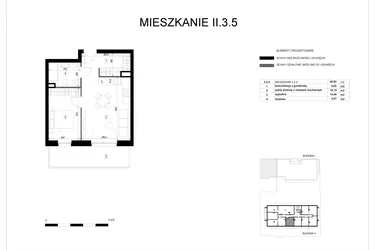 Rzut - Mieszkanie na sprzedaż 2 pokoje o powierzchni 40,85 m² - numer II.3.5 w Pryncypalna 66