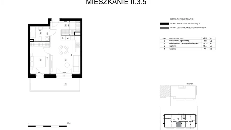 Rzut - Mieszkanie na sprzedaż 2 pokoje o powierzchni 40,85 m² - numer II.3.5 w Pryncypalna 66