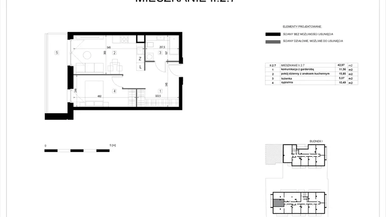 Rzut - Mieszkanie na sprzedaż 2 pokoje o powierzchni 43 m² - numer II.2.7 w Pryncypalna 66