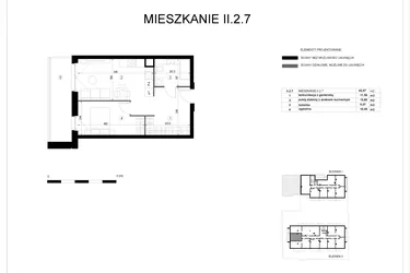 Rzut - Mieszkanie na sprzedaż 2 pokoje o powierzchni 43 m² - numer II.2.7 w Pryncypalna 66