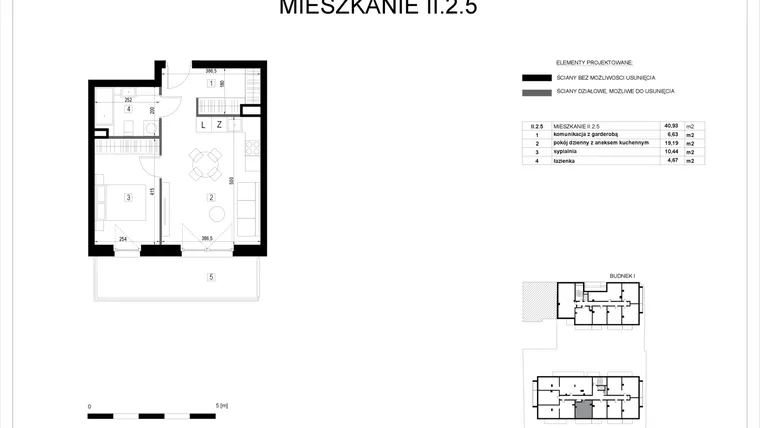 Rzut - Mieszkanie na sprzedaż 2 pokoje o powierzchni 40,81 m² - numer II.2.5 w Pryncypalna 66