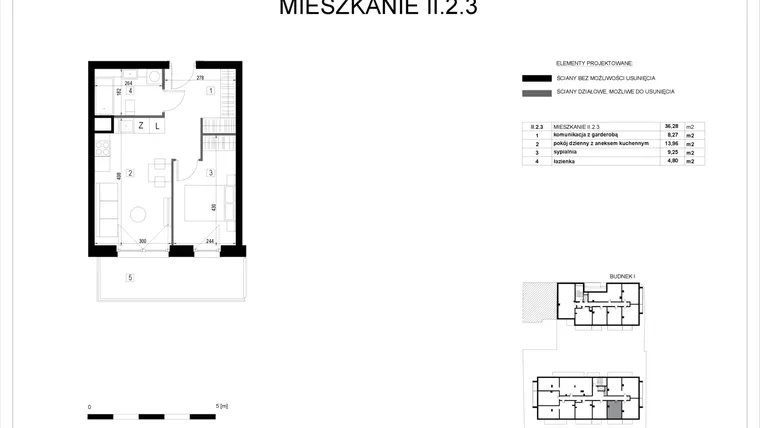 Rzut - Mieszkanie na sprzedaż 2 pokoje o powierzchni 36,31 m² - numer II.2.3 w Pryncypalna 66