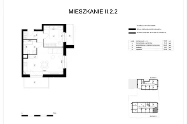 Rzut - Mieszkanie na sprzedaż 2 pokoje o powierzchni 44,83 m² - numer II.2.2 w Pryncypalna 66