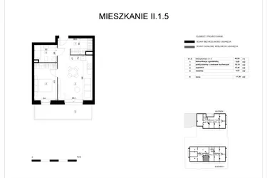 Rzut - Mieszkanie na sprzedaż 2 pokoje o powierzchni 40,79 m² - numer II.1.5 w Pryncypalna 66