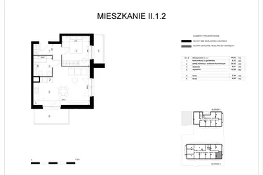 Rzut - Mieszkanie na sprzedaż 2 pokoje o powierzchni 44,99 m² - numer II.1.2 w Pryncypalna 66